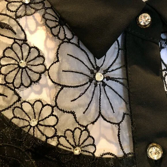 Black Dress Rhinestone Embellishment Embroidered Lace Size M Forever 21 Evening - Picture 7 of 16